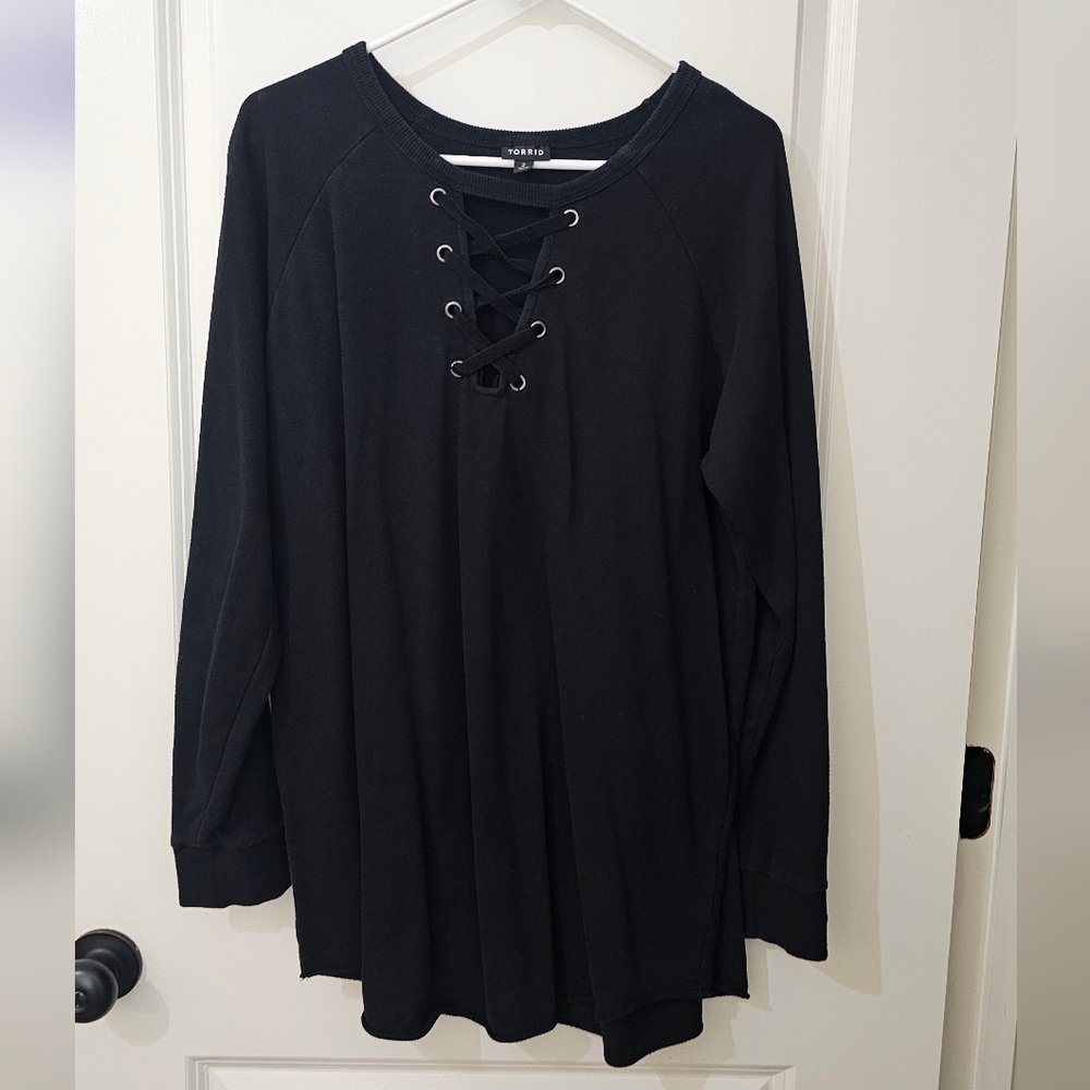Torrid Black Lace-Up Sweatshirt